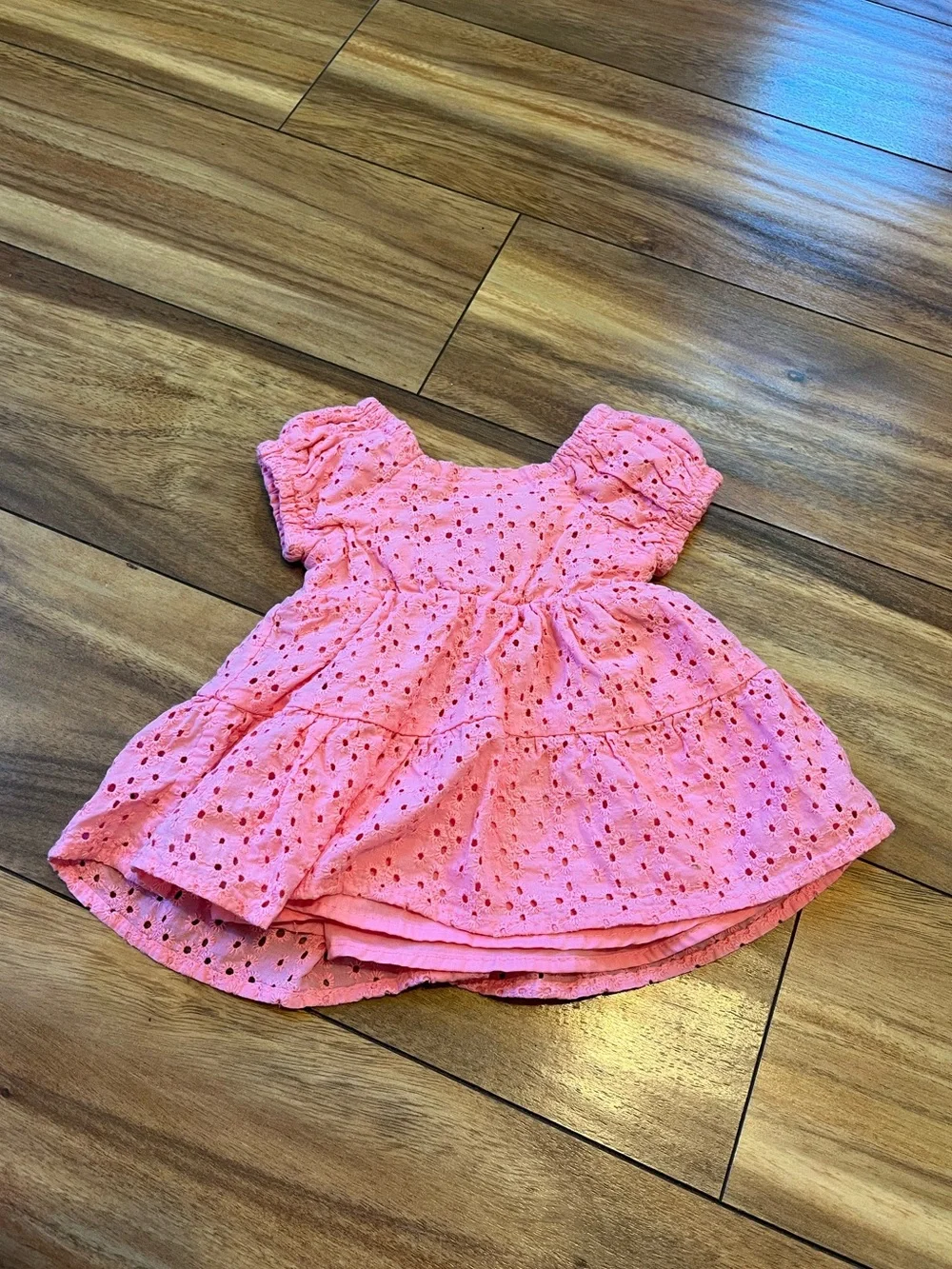 Baby girl 0-3mo Little Lass infant eyelet dress pink bubble sleeve buttons